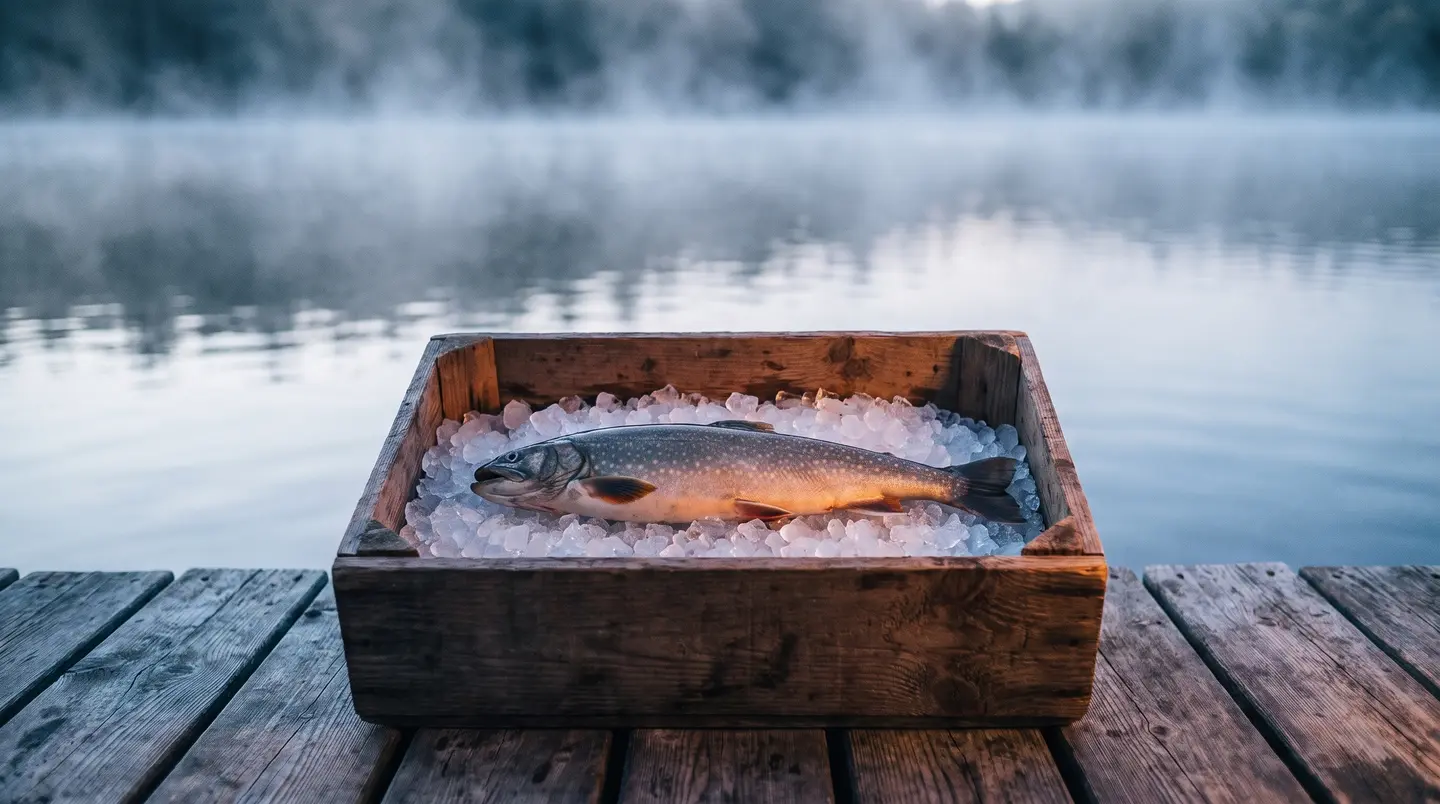 Illustration for: Lake char, whole, on ice: how our fish arrives